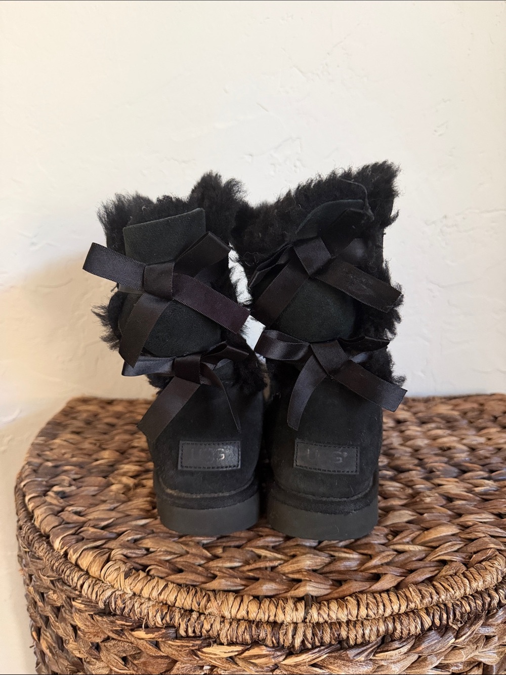 UGG Black Shearling Bow Back Ankle Boots